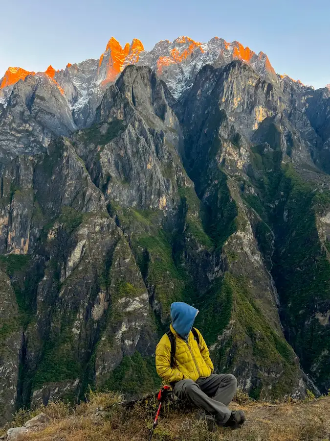 Tourists taking selfies at Tiger Leaping Gorge in Yunnan, China
