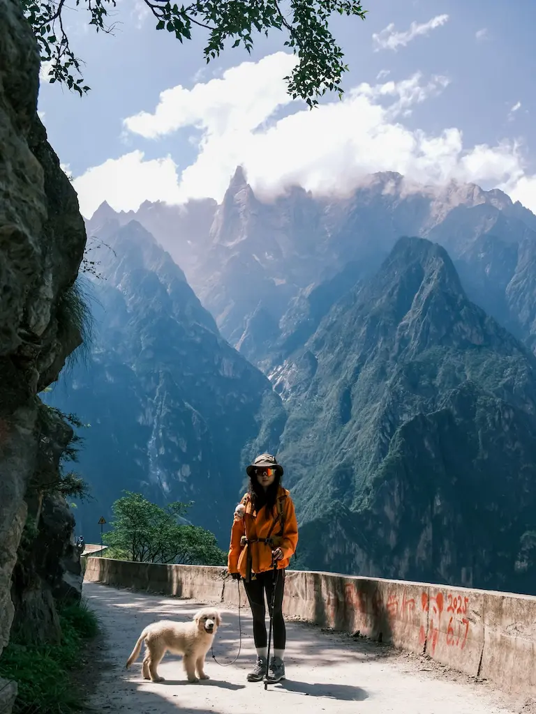 Tourists taking selfies at Tiger Leaping Gorge in Yunnan, China