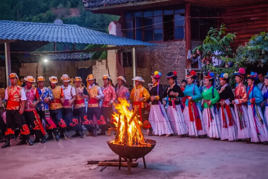 Bonfire party in a village near Lugu Lake
