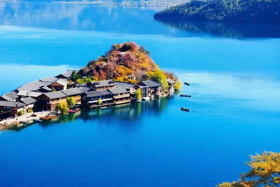 Lige Island, one of the three islands of Lugu Lake in Yunnan