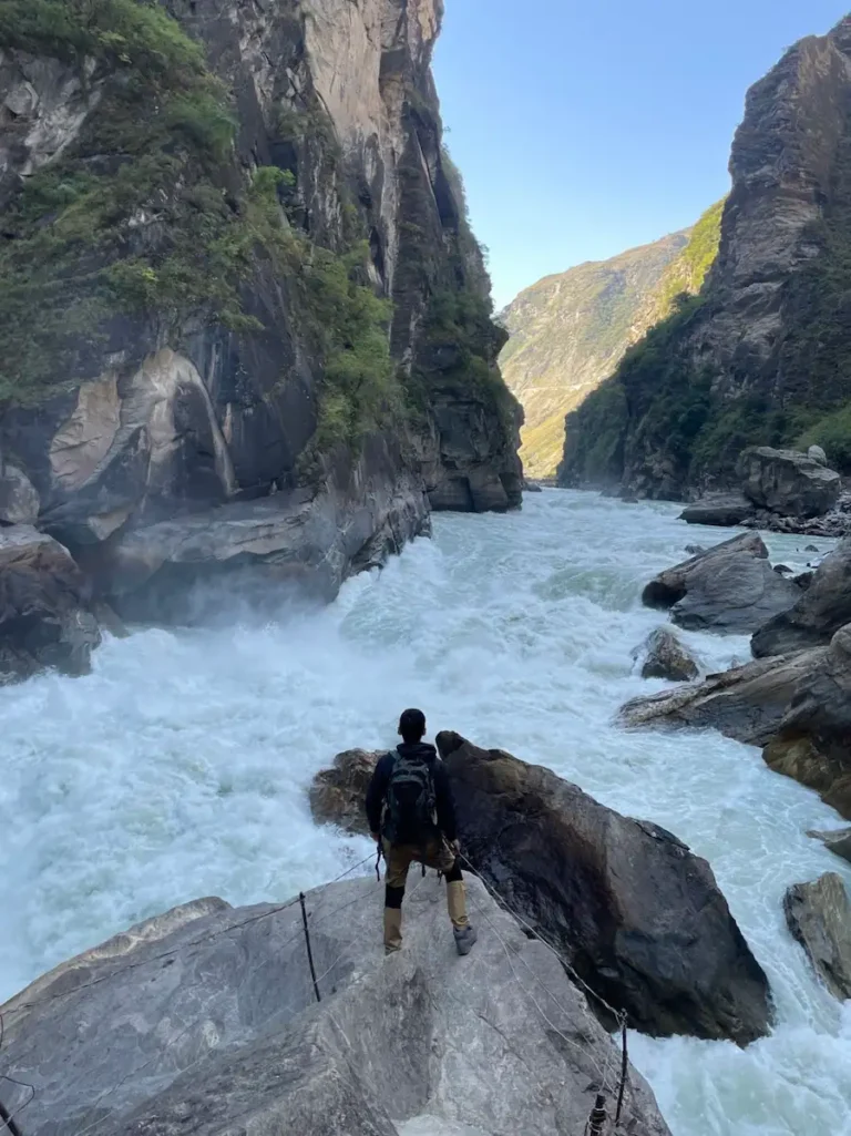 Panoramic view of Tiger Leaping Gorge Yunnan China from the high trail