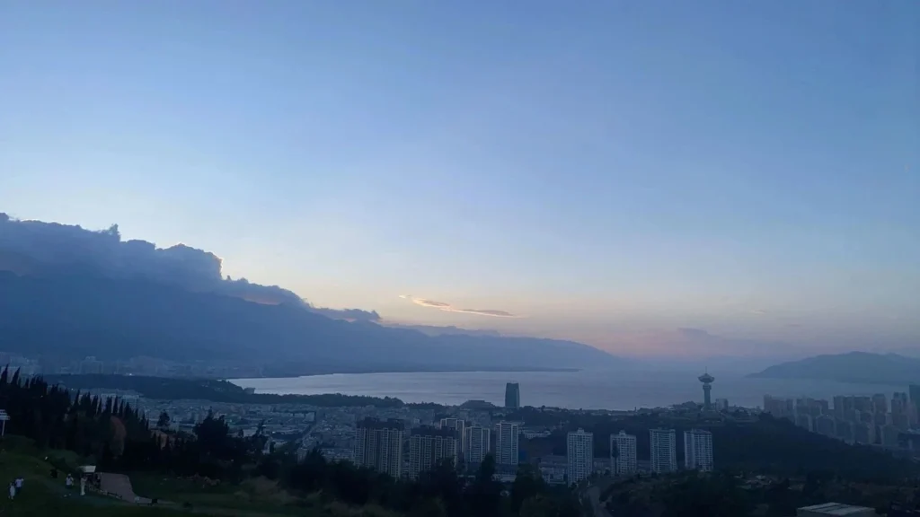 dali luge theme park sunset over Erhai Lake