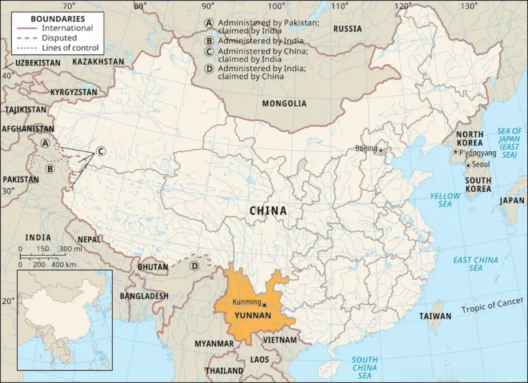 Yunnan province map showing its location in southwest China